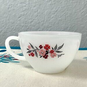 Vintage Fire King Primrose Milk Glass Coffee Tea Cup Pink Floral MCM Made in USA